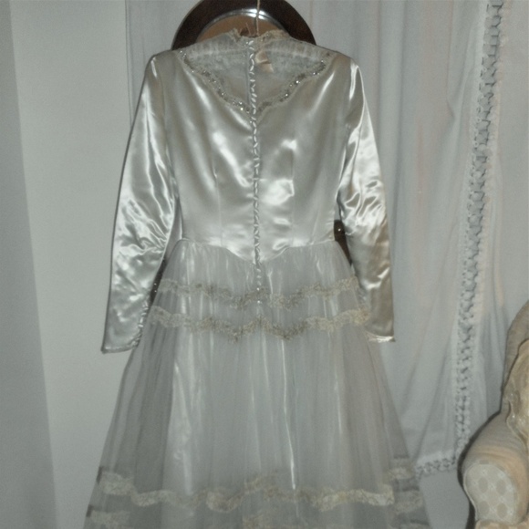 Satin & Tulle Dress 1940's Powder Green Ball Gown - Picture 6 of 8